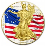 USA BETSY ROSS U.S. FLAG 1777 American Silver Eagle 2019 Walking Liberty $1 Silver coin Gold plated 1 oz